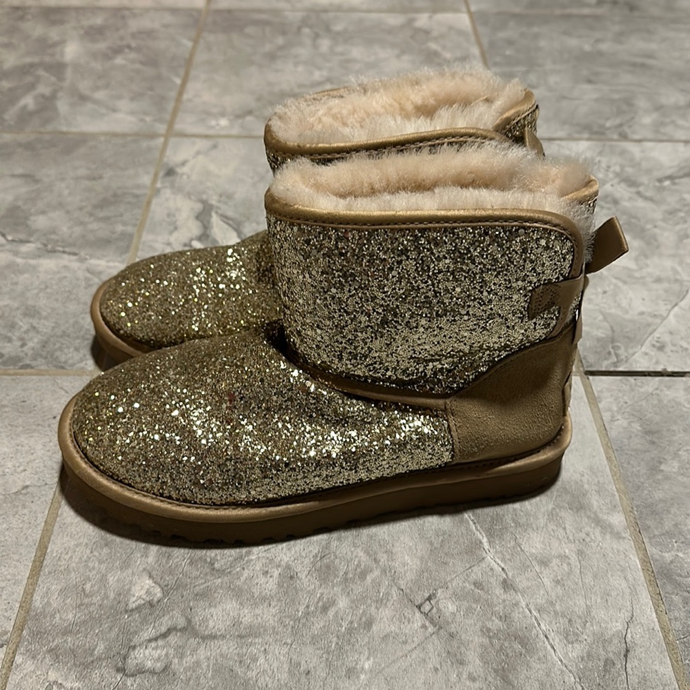 Uggs gold sparkle Bailey bow boots